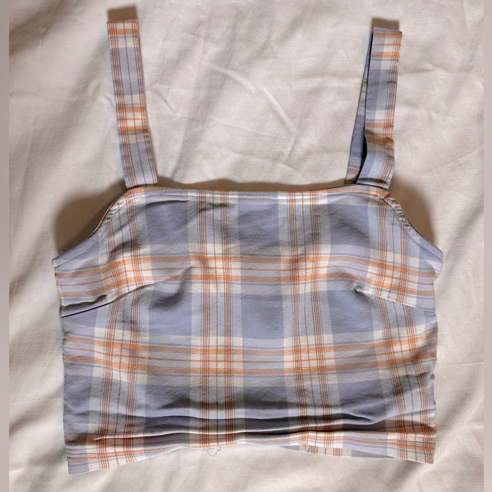 Plaid Women's Top in Blue and Orange